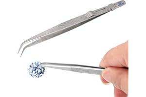 ABMRO Extra Long Stainless Steel GEM & Diamond Curved Tip Tweezers,TWEEZER with Slide Lock for Stone Gems Rhinestones Acrylic Picking Tool & Making Jewelry Craft Tool