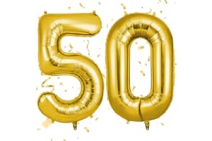 OFFCUP Zahlen Luftballon Gold, Folienballon Zahl 50, 40 Zoll Helium Ballons Geburtstagsdeko Mädchen Junge Kindergeburtstag Party Deko Ballon Zahl Deko zum Geburtstag Silvester Deko Neujahr Deko