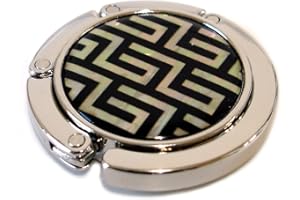 ANTIQUE ALIVE Mother of Pearl Lattice Pattern Black Foldable Table Purse Caddy Handbag Holder Hanger Hook with Gift Box