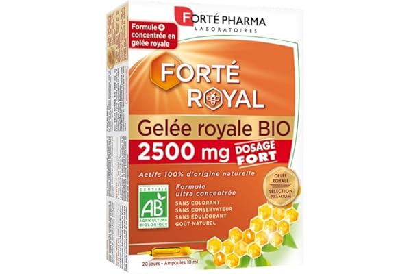 Forté Pharma - Gelée Royale Bio 2500 mg | Complément Alimentaire Immunité et Défenses - ultra concentrée, Miel | Fatigue, Système immunitaire | 20 ampoules