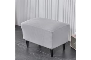 Highdi Super Soft Velvet Ottoman Cover Rectangle Stretch Footstool Slipcover Elastic Bottom Removable Washable Pouffe Cover Footrest Stool Protector for Living Room Bedroom (Light Grey)
