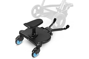 Hebitod Buggy Board für alle Kinderwagen,Buggy Board mit Sitz, Trittbrett Mitfahrbrett 360 drehbar,Trittbrett für Kinderwagen Universal von 25kg (Blau)
