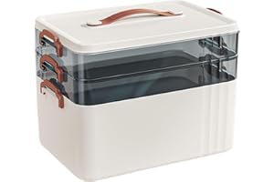 JUMBENA 3-Regal Medikamenten Aufbewahrung 31,5x22x24.5cm Tragbarer Mehrzweck Medikamentenbox mit Transparentem Deckel Bastelkoffer Sortierbox Aufbewahrungsbox Groß für Schmuck Arzneimittel Nähzubehör