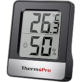 ThermoPro TP49B Mini Dijital İ&ccedil; Mekan Termometre ve Nem &Ouml;l&ccedil;er, G&uuml;len Y&uuml;z İkonlu Oda Sens&ouml;r&uuml;, Mıknatıslı Isı Takip Cihazı (Siy