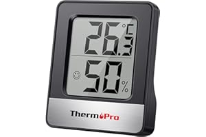 ThermoPro TP49 cyfrowy mini termometr z funkcją higrometru, pomiar temperatury i wilgotności powietrza w pomieszczeniu ze wskaźnikiem smiley do kontroli klimatu w pomieszczeniu, czarny