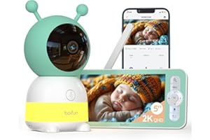 BOIFUN 2K Babyphone Camera, Veilleuses Bébé Colorées, Application Telephone et Moniteur 5", Surveillance des Mouvements, Suivi Automatique, Zone d'Alarme Personnalisée, Zoom 4X, Matériau ABS