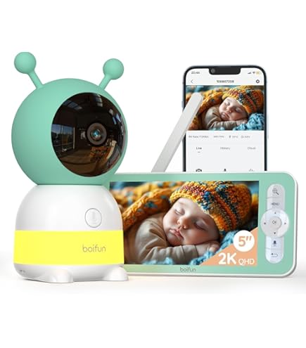 IeGeek Babyphone 2.5K Avec Caméra App,Pleurs/Détection De Bruits De Mouvements,Vision Nocturne Intelligente,Suivi Automatique,Babyphone Vidéo 5,5 Pouces Audio Bidirectionnel,Batterie 4000mAh