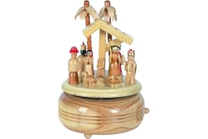 OBC Spieluhr Krippenszene Natur 18cm, Weihnachtslied Stille Nacht/Spieldose Holz handbemalt Kunsthandwerks-Stil/Deko Advent & Weihnachten