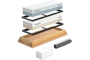 BDLLMDES Meiyijia Pierre à Aiguiser 2 en 1 Aiguiseur Couteaux Base en Bambou Antidérapante Pierre à Aplatir, Guide d'angle (5000/10000+400/1000 Ensemble)