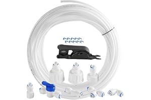 KIUIOM 15m Manguera y Acoplamiento de Suministro de Agua,Frigorífico Conector Manguera Accesorios,Kit de Filtro para Frigorífico,Universal Conectores Refrigerador,Sistema Ósmosis Inversa
