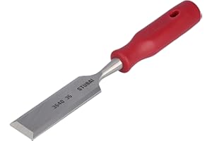 STUBAI Stechbeitel mit rotem Plastikgriff & extra langer Klinge, Ø 35 mm, Stemmeisen zur präzisen Bearbeitung von Holz hochwertiges Werkzeug für Schreiner Tischler Heimwerker