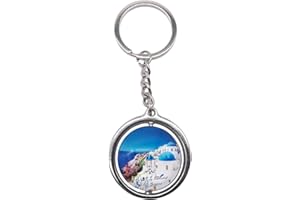 Wedare Keychain Souvenir Santorini Grecia Llavero de cristal de cristal 3D Llavero Decoración giratoria Recuerdo turístico Hombres Mujeres Accesorios Regalo Decoración giratoria
