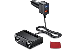 Car Charger Adapter,120W Cigarette Lighter Splitter, LED Voltmeter,2 Socket | QC 3.0 & PD Fast USB Charging Ports, 12V/24V 6-in-1 Car Lighter Adapter Plug with Multi Power Outlets for Phone, Mini Tablet