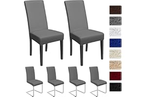 BALLADHOME Housse De Chaise Décor 6 Pièces Housse De Chaise Stretch-Housse Couverture De Chaise De Matériau Spandex Élastique Pour Un Ajustement Universel,Facile à Nettoyer (Paquet De 6 , Gris Plomb)-J