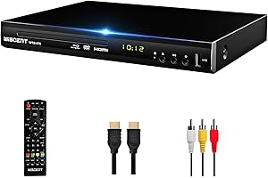 WISCENT Blu Ray DVD Player, Full HD 1080P Blue Ray Player Play All DVDs & Region B/2 BluRay DVD Players UK, Support USB Flash Drive, Blu-ray Player with HDMI AV Coaxial Output