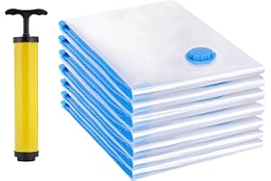 WKTRSM Bolsas de Almacenamiento de Ropa al Vacío, Reutilizables, Ahorra Espacio para Guardar Edredón, Almohada, Manta(7Pcs, Bomba de Mano Incluida, 70x50cm)