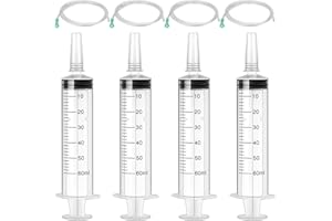 MOSTFUN 4 x strzykawka z tworzywa sztucznego 60 ml, strzykawka z tworzywa sztucznego z wężem, wielokrotnego użytku, indywidualnie zamknięte opakowanie, do laboratorium, karmy dla zwierząt, nawadniania roślin