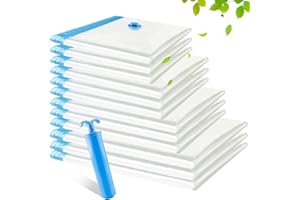 Bolsas Vacio Ropa, BriLumin 12 Piezas Bolsas Almacenaje Ropa Reutilizable, Ahorro de Espacio Envasadora al Vacio Ropa para Guardar Edredones Almohadas Mantas