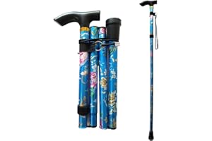 RHOMBA Gehstock Klappbar,Gehhilfen Senioren,Spazierstock Herren Schwarz, Gehstock Damen Höhenverstellbar,Faltbarer Gehstock,T-Griff für Altere Behinderte Männer Frauen