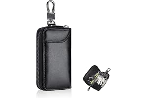 SLIVERBA Etui Porte-Clé Cuir pour Homme et Femme, Housse de Protection clé de Voiture Multifonctionnel, Pochette Porte Cles avec 3 Compartiments Séparés et 6 Crochets à Clés, Petite Trousse à Clés (Noir)