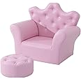 HOMCOM Kids Armchair Toddler Chair Sofa Set with Free Footstool PU Leather Pink