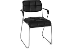 hjh OFFICE 706250 Silla de confidente Zanta Piel sintética Negro, Silla visitante con apoyabrazos, Cromado