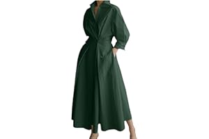 FRESQA S-5XL de Moda Coreana para Mujer, Vestido Camisero de Manga Larga, Vestido Largo Elegante con Cuello Vuelto, Ropa de Calle de otoño e Invierno
