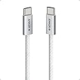 Anker Zolo USB C to USB C Cable, Braided and Dirt-Free Type C Fast Charging Cable, Slim Connector, for iPhone 16 Series, MacBook (240W) (White, 3ft)