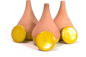 Alppos 3 Oyas a Planter en Terre Cuite de 300 ML en Couleur - avec Couvercle- Goutte a Goutte pour Plante d'interieur - ollas (Jaune)