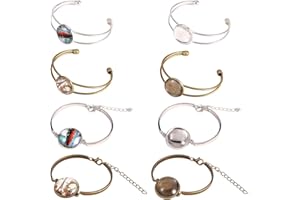 SUNNYCLUE 16pcs 4 Style Cabochon Bezel Tray Blank Cuff Bangles Bracelet Making Kit with 8pcs 20mm Round Clear Transparent Cabochon Glass Dome for Men and Women