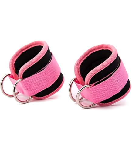 Cavigliere Da Palestra LOW&EE Con Puleggia | Confezione Da 2 | Imbottite E Regolabili Per Donne E Uomini (Rosa)