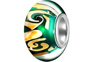 Andante-Stones - Plata Sterling de Ley 925, Vidrio Murano, Cuenta Verde-Amarillo-Blanca para Cuentas European Beads + Saco de Organza