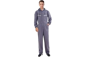 Oralidera Herren Baumwolle Arbeitsoverall mit Kapuze Reflektierend Mechanisch Overall mit vielen Taschen Maleroverall Jumpsuit Arbeitskleidung für Handwerker