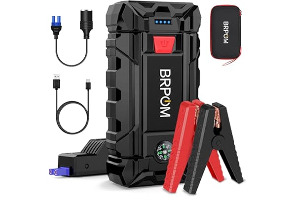 BRPOM Arrancador de Coches, 8000A 26800mAh Arrancador de Baterias de Coche 12V(para 10.0L de Gasolina o 8.0L de Diésel), Jump Starter con Carga Rápida QC3.0, Espera Larga