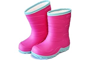 Greentiming Kids Warm Lined Thermal Wellies, Toddler Waterproof Winter Boots Fur Fleece Lined Cozy Wellintong Boots for Boys Girls