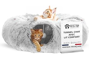 One PETS-TOP Tunnel Chat Rond XXL en Peluche Douce – Lit Tunnel Cachette Confort – Cabane Intérieure pour Chat – Cat Tunnel (Gris Perle)