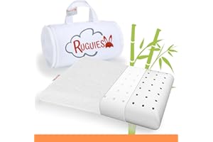 RUGUIES Bamboo-Almohada para Niños de Viscoelástica Transpirable-Cojín Infantil-Funda Lavable de Algodón Orgánico de Bambú-Oeko-Tex-De 1 a 10 años XL (58x32x5cm)-Bolsa Viaje Incluída.