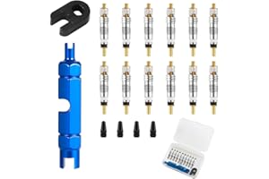 BRUSH & STYLE [18 UDS] Kit de Reparación de Valvulas para Bicicleta - Núcleo de Válvula de Bicicleta, Adaptadores de Válvula Presta Tubeless MTB con Llave Obuses y Repuestos para Reparación de Bicicletas