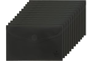 Quijote Paper World Pack 12 Sobres de Plástico Negro - Packs carpetas sobre plástico, cierre velcro, para archivar, clasificar y llevar a la escuela, oficina o universidad - 15x9.5cm