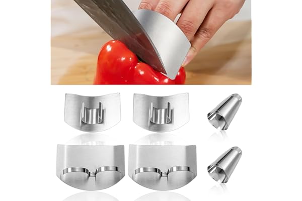 4pcs Protège Doigt pour Couper en Acier Inoxydable et 2pcs Protège-Ongles, Protège-Doigts Simples et Doubles Hacher Protège Doigts Cuisine Protège Doigts Couteau pour Couper Trancher
