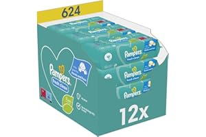 Pampers Lingettes Bébé Fresh Clean, 624 Lingettes (Lot de 12 x 52), Sans Alcool, Parfum Rafraîchissant, Aussi Pour Les Mains Et Le Visage, Testées Dermatologiquement