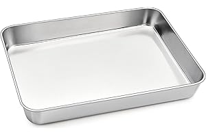 Joyfair - Teglia da forno rettangolare, in acciaio inox per lasagne Brownie, 31,5 x 25 x 5 cm, profondità per torte, bordi arrotolati e superficie liscia, facile da pulire e lavabile in lavastoviglie