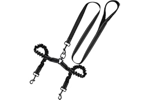 SMATIME Podwójna smycz dla psa z miękkim, wyściełanym uchwytem, nie plączą się, mocna odblaskowa smycz dla psa, amortyzująca wstrząsy bungee dla 2 średnich i dużych psów, do treningu chodzenia, czarna