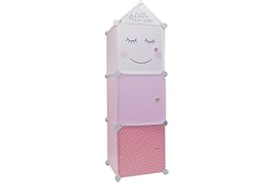HOME DECO KIDS Armario modulable con 3 Cubos para niña, decoración de Dormitorio o Muebles, Rosa, 30x30x100cm