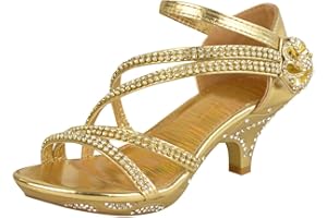 FASHION THIRSTY Girls Party Shoes Children Toddler Little Big Kid Diamante Low Heel Party Bridesmaid Wedding Shoes Evening Parties Occasion Comfort Heeled Strappy Dress Shoe Cushioned Footbed Mary Jane Princess Shoes