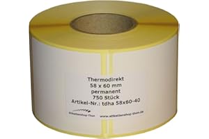 SIMHOA Thermo Etiketten auf Rolle - 58 x 60 mm - 7.500 Stück - Hülse 40 mm - permanent haftend