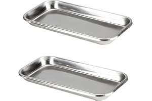 HIOSEYRE 2PCS Metal Medical Tray - 8.89 x 4.64 x 0.78" Little Stainless Steel Surgical Tray for Lab, Dental, Clinical Use