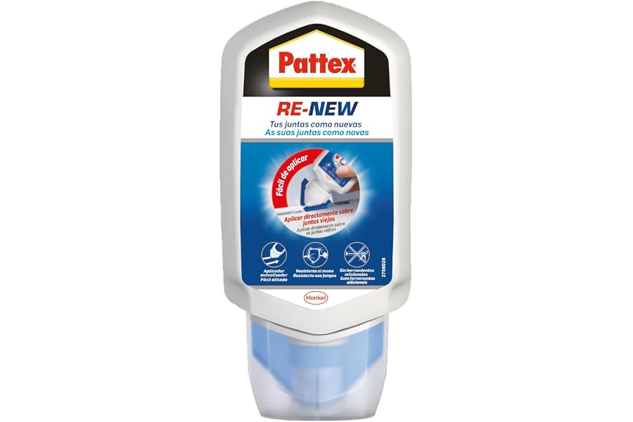 Pattex Baño Sano RE-NEW, silicona blanca para unas juntas limpias en sencillos pasos, silicona resistente al moho rápida, sel