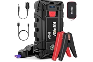 BRPOM Booster Batterie 3000A 26800mAh Démarreur de Batterie Portable Jump Starter pour Véhicule (Jusqu'à 10L Gaz ou 8.0L Gazole) Démarrage de Voiture avec Pinces de Sûreté Intelligentes (3000A)