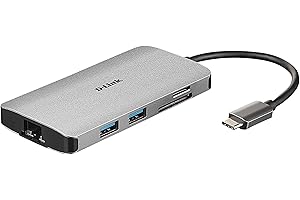 D-Link DUB-M810 Hub USB di Tipo C 8 in 1, con HDMI 4K e 1080 p, 2 Porte USB 3.0 e USB 2.0, Lettore di Schede SD e MicroSD, Porta Rete RJ45 1 Gbps, Un USB C di Ricarica fino a 100 W